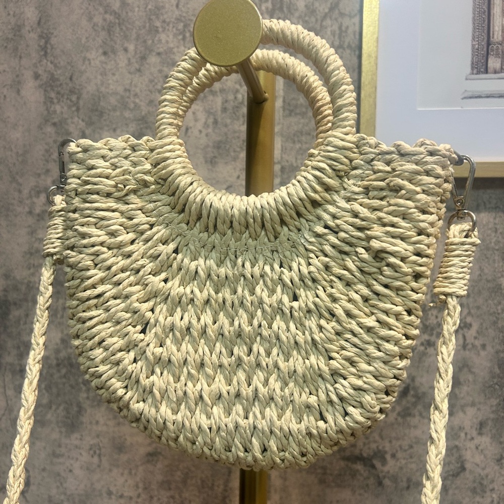 Woven Straw Half Moon Bag – Summer Rattan Crossbody Purse for Women